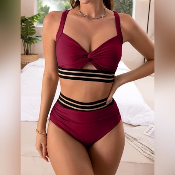 🐬Two Piece Swimsuits Tummy Control Twist Hollow - Picture 2 of 5